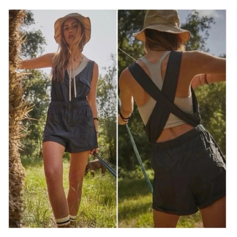 Free People Movement Back In Trek Shortsie Active Utility Romper, Sz L